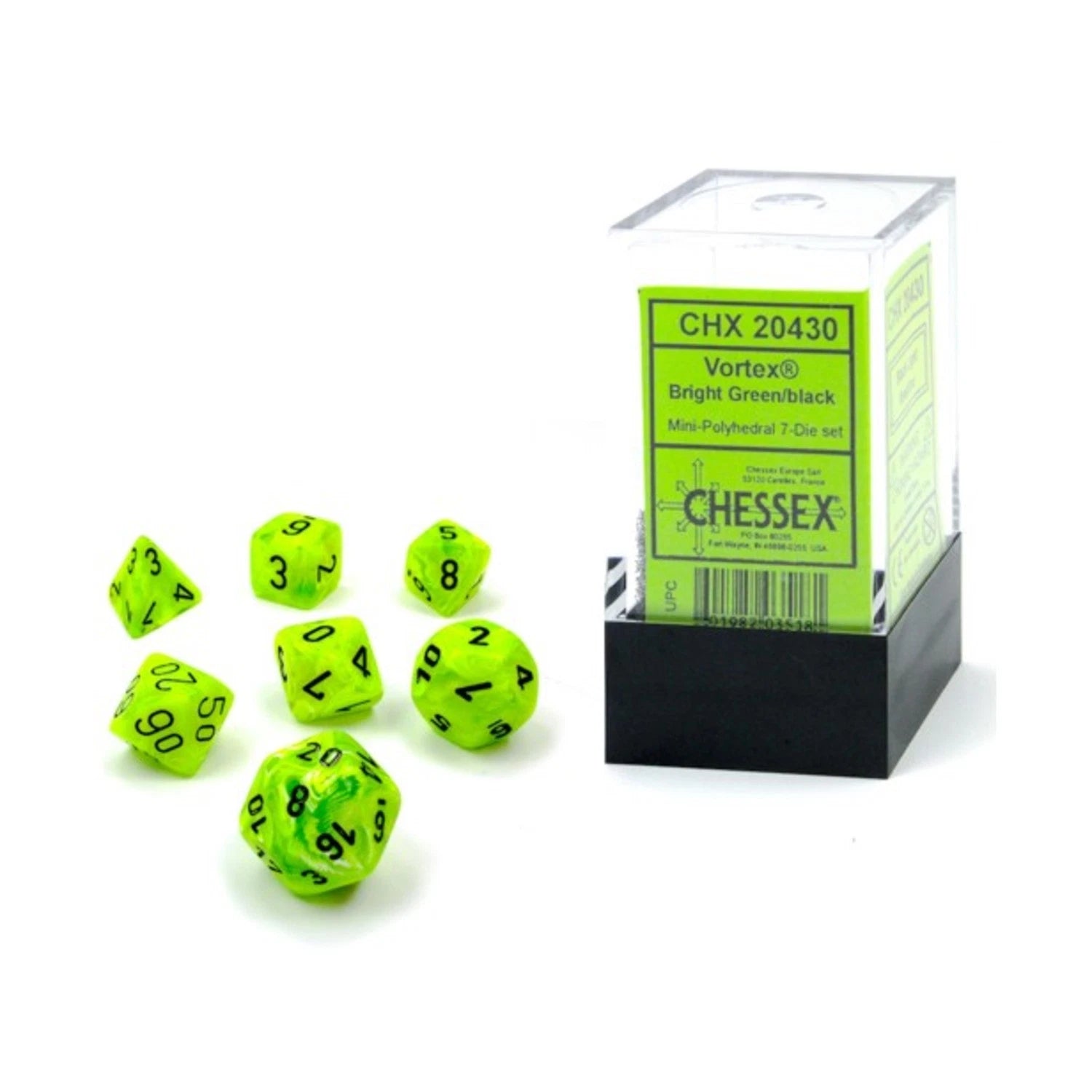 Chessex Vortex Bright Green/Black Polyhedral 7-Die Set