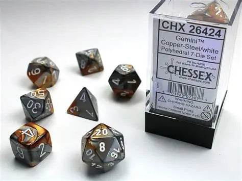 Chessex Gemini Copper-Steel/White Polyhedral 7-Die Set