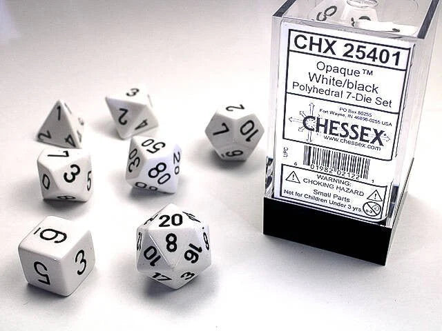 Chessex Opaque White/Black Polyhedral 7-Die Set