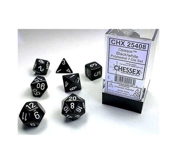 Chessex Opaque Black/White Polyhedral 7-Die Set