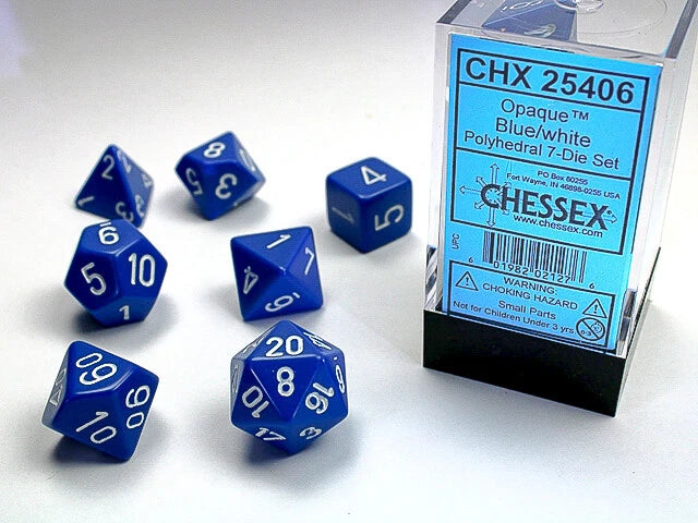 Chessex Opaque Blue/White Polyhedral 7-Die Set