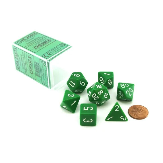 Chessex Opaque Green/White Polyhedral 7-Die Set