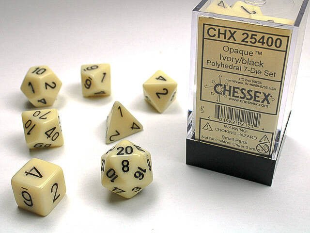 Chessex Opaque Ivory/Black Polyhedral 7-Die Set