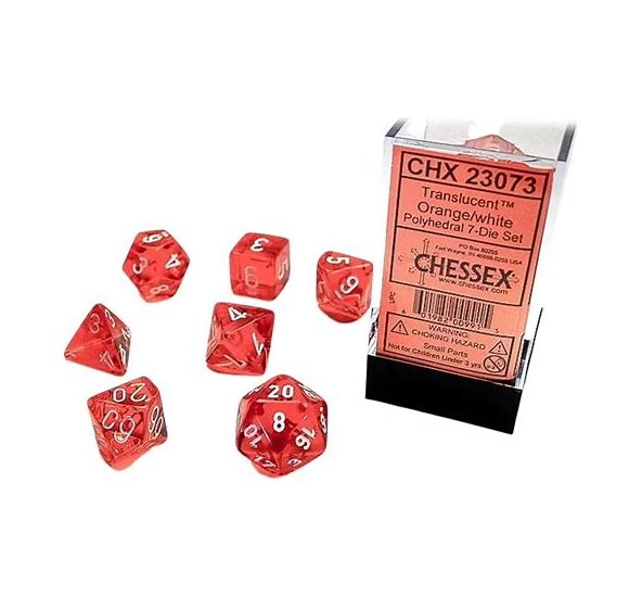 Chessex Translucent Orange/White Polyhedral 7-Die Set