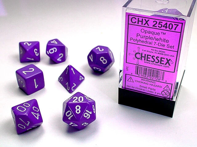 Chessex Opaque Purple/White Polyhedral 7-Die Set