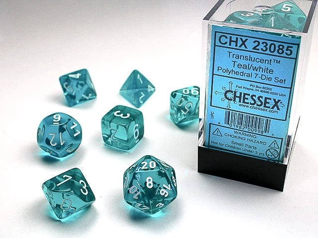 Chessex Translucent Teal/White Polyhedral 7 Die Set